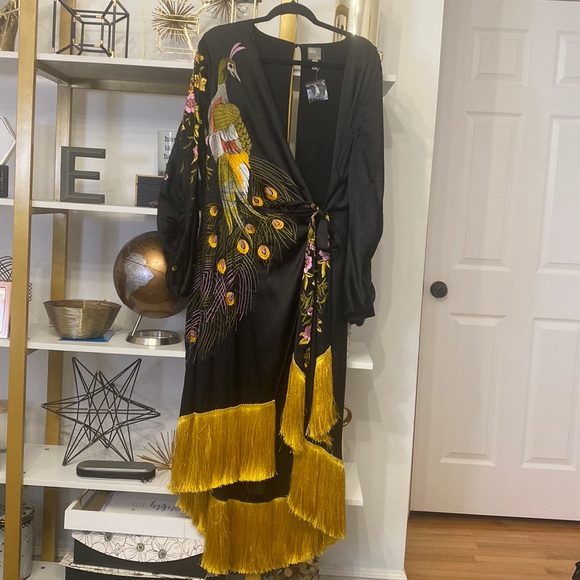 ASOS Curve Embroidered Fringe Wrap Dress - Picture 1 of 3